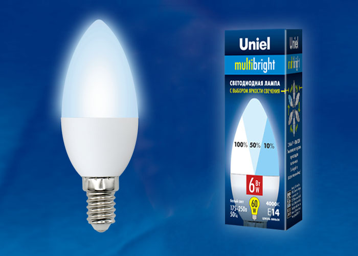  LED - Multibright dim C37-FR-6W-230V-E14-4000K "Uniel" (10/100)