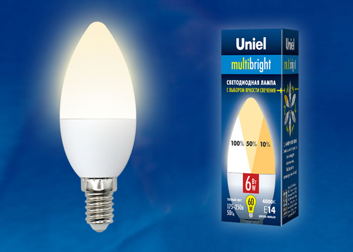  LED - Multibright C37-FR-6W-230V-E14-3000K "Uniel" (10/100)